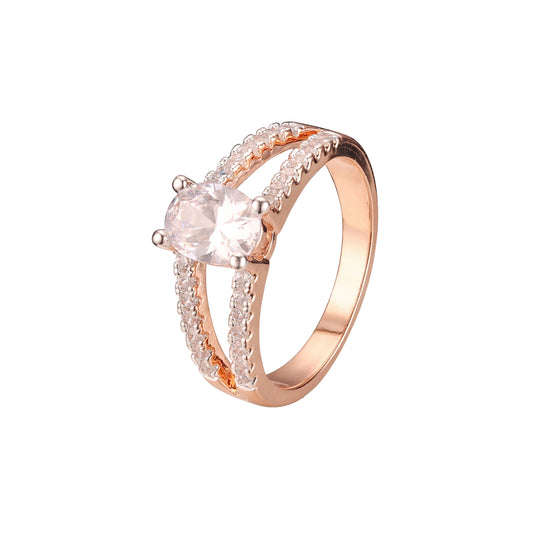 ソリティア オーバル リング、18K ゴールド、14K ゴールド、ローズゴールド、ツートーン メッキ カラー