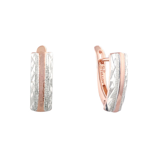 Triple layer flank 14K Gold, Rose Gold two tone earrings