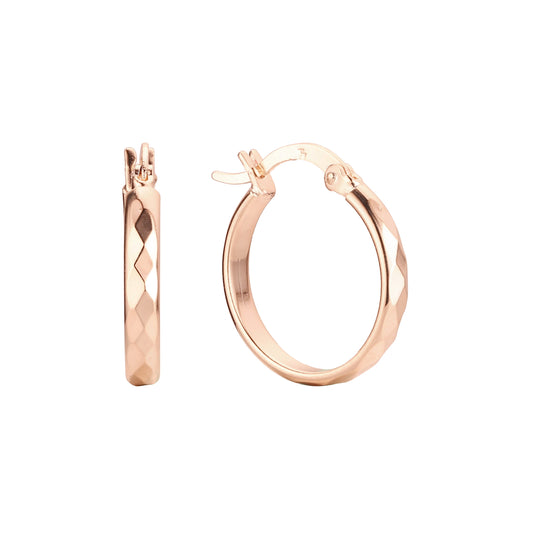 Rhombus Textured Hoop earring in 14K Gold, Rose Gold