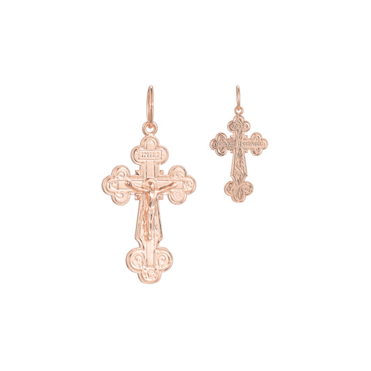 Orthodox Crucifix Cross pendant plated in 14K Gold, Rose Gold & White Gold