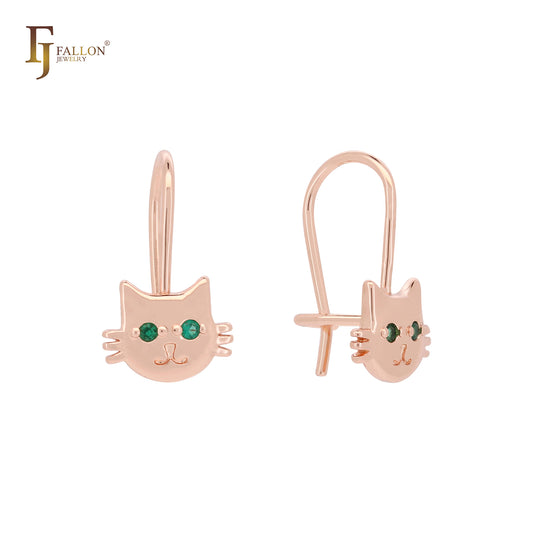 Pendientes infantiles con gancho de alambre de oro rosa de gatito
