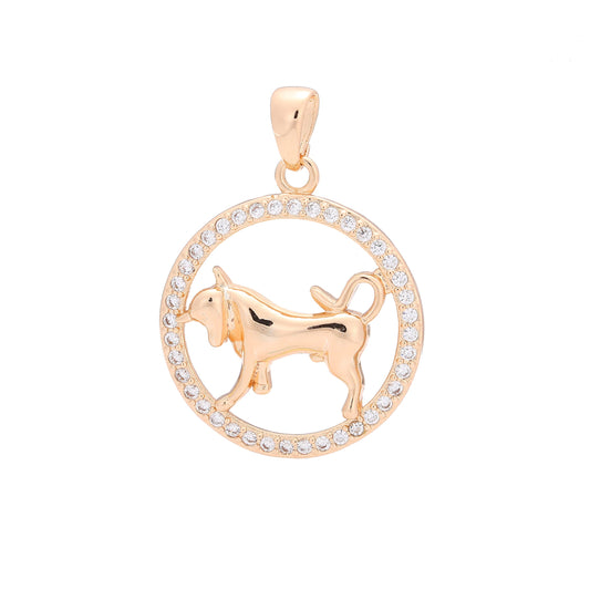 Colgante de oro rosa bicolor con constelación del zodiaco - Círculo con circonitas cúbicas pavimentadas