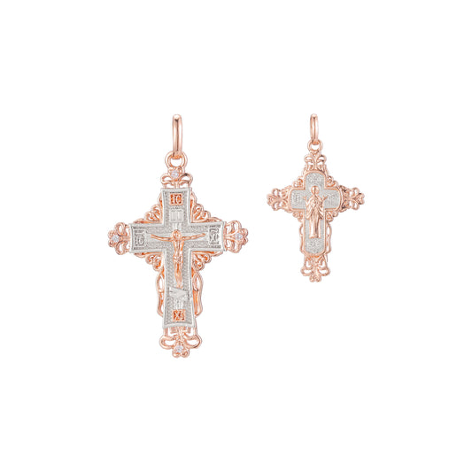Eastern Orthodox Russian budded pendant in Rose Gold two tone, 14K Gold plating colors