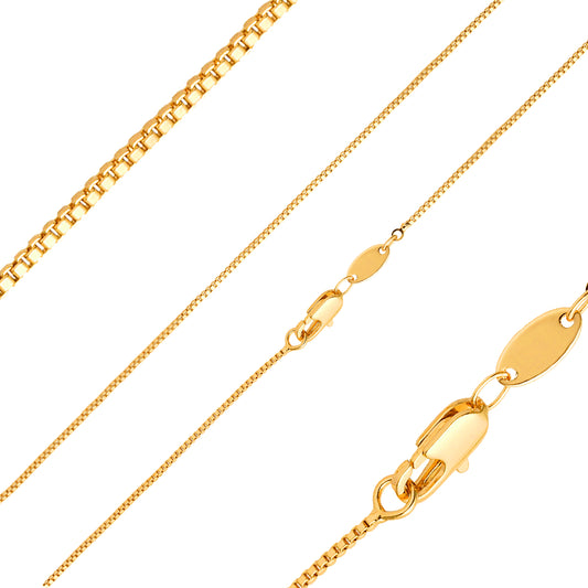 Thin Box link chains plated in 14K Gold, Rose Gold, White Gold