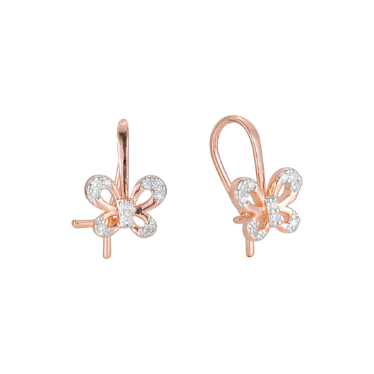 Pendientes infantiles Mariposa gancho alambre en Oro de 14K, baño de Oro Rosa colores