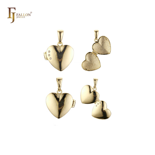 Открывающаяся глянцевая подвеска в форме сердца из 14-каратного золота, белого золота, розового золота