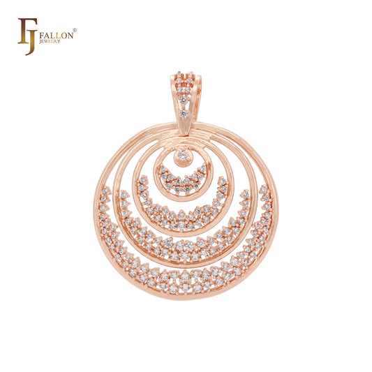 Circle in Circle four layers overlapping cluster white CZs pendant