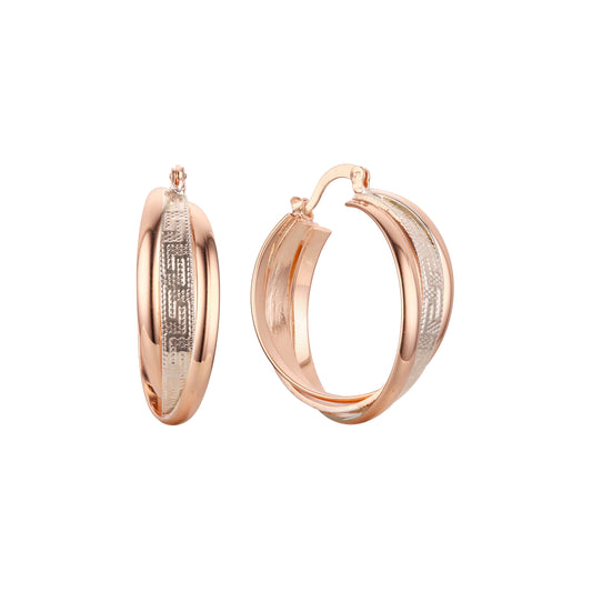 玫瑰金两色希腊钥匙曲折环状耳环