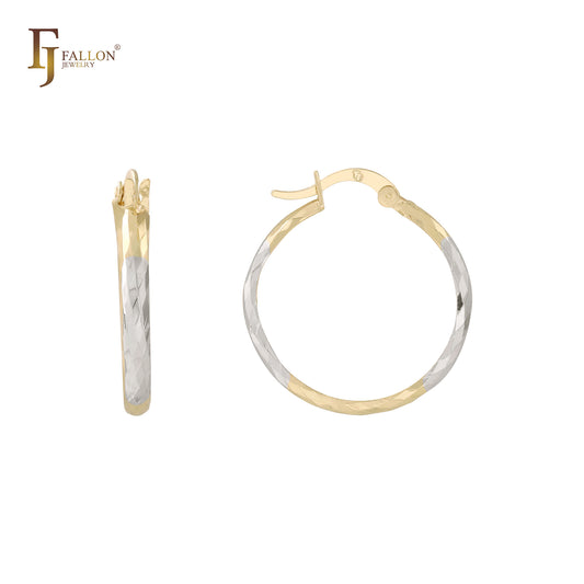 纹理 14K 金两色圈形耳环