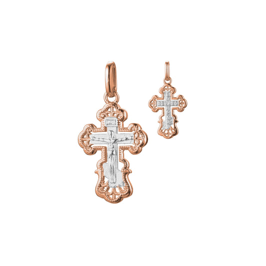 Orthodox Cross budded pendant in Rose Gold two tone, White Gold plating colors