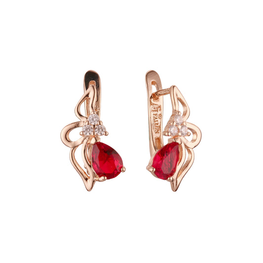 Elegante Solitär-Ohrringe aus Roségold mit bunten Zirkonia und Blumen und Blättern