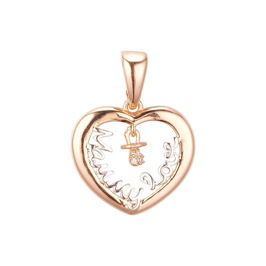 Colgante de corazón de Oro 14K del amor de mamá