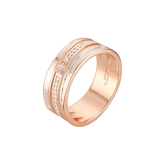 ローズゴールド ツートーン ソリティア ワイド リング