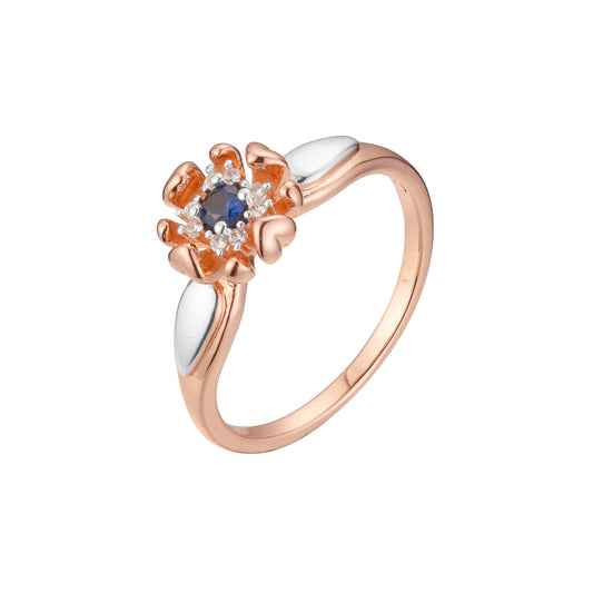 ローズゴールド ツートーン ソリティア フラワー リング