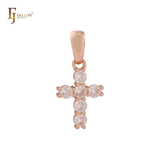 Colgante de oro de 14 quilates con cruz latina y circonitas blancas en racimo