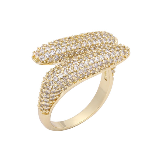 エレガントなツーウェイパヴェホワイトCZローズゴールド、14Kゴールドオープンリング