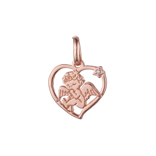 Pingente de anjo bebê cupido em ouro rosa, dois tons