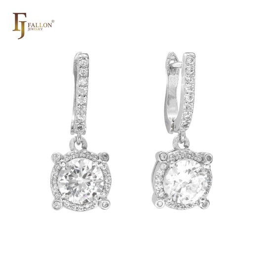 Pendientes de oro rosa de 14 quilates con circonitas blancas pavimentadas con halo