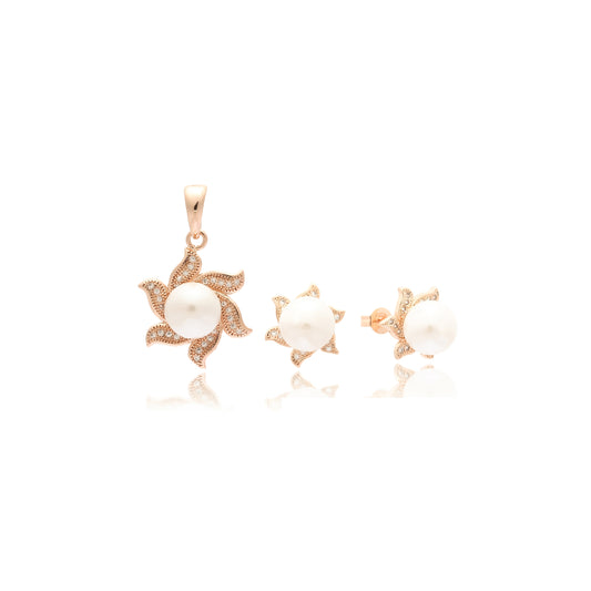 Conjunto de perlas de estrella de mar chapado en Oro 14K, oro rosa