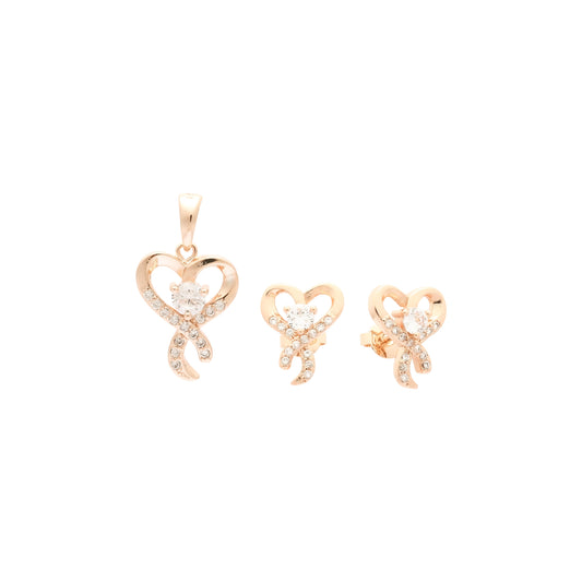 Ribbon heart set plated in 14K Gold, Rose Gold