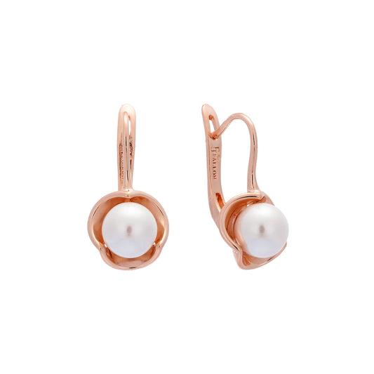 14K 金珍珠耳环,镀玫瑰金颜色