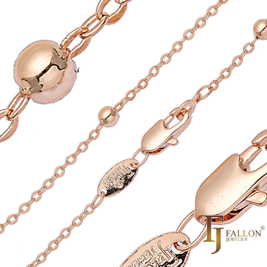 Cadenas de eslabones rolo de cuentas en oro de 14 quilates, oro rosa y oro blanco.