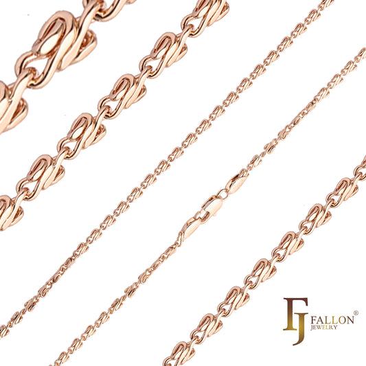 镀玫瑰金、白金蜗形电缆连接侧面锤打链