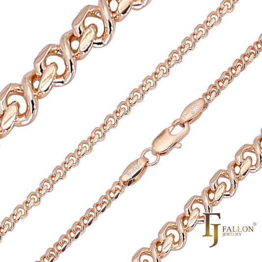 Cadenas Infinity de 8 eslabones torcidos enchapadas en Oro de 14K, Oro Rosa, dos y tres tonos