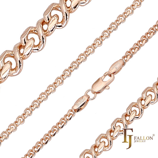 14K ゴールド、ローズゴールド、2 トーンおよび 3 トーンでメッキされたインフィニティ 8 ツイスト リンク チェーン