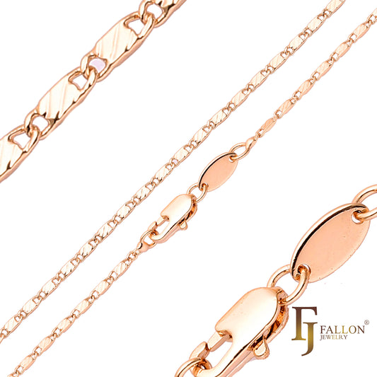 Correntes marteladas com elos de caracol maciços banhadas a ouro 14K, ouro rosa, dois tons, ouro branco