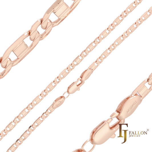 Elos martelados espelhados em ouro 14K, correntes em ouro rosa