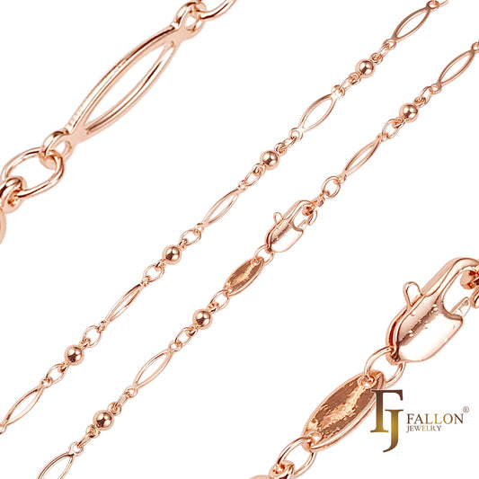 14K 金、玫瑰金花式链环珠链