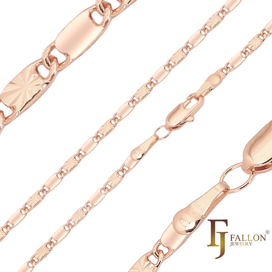 Correntes marteladas meia sunburst elo caracol banhadas em ouro 14K, ouro rosa