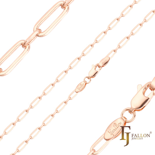 Correntes longas com clipes de papel banhadas a ouro rosa