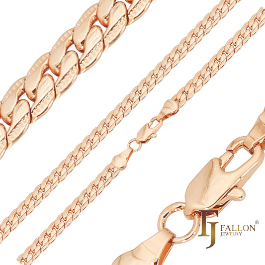 Correntes de meio-fio planas e compactas banhadas a ouro 14K em dois tons