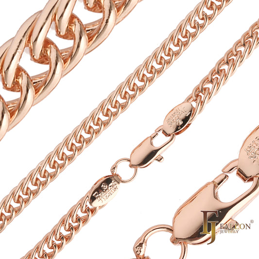 三环玫瑰金古巴链