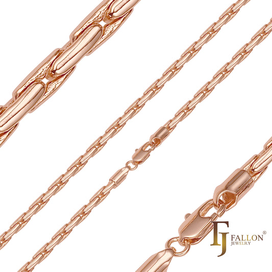 {カスタマイズ} ホワイトゴールド、14K ゴールド、ローズゴールドメッキのボストン リンク チェーン