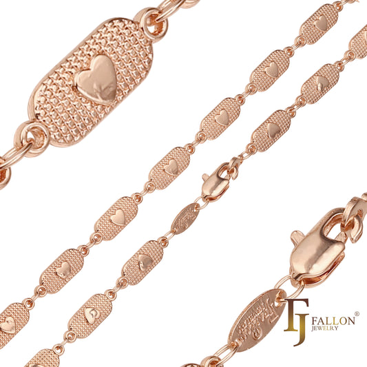 {カスタマイズ} ローズゴールドメッキのファンシー ハート ロック リンク チェーン