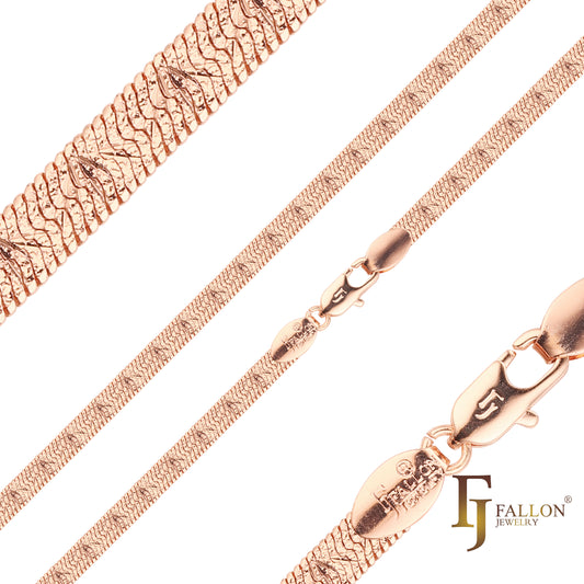 镀玫瑰金扁平蛇形人字形锤打链