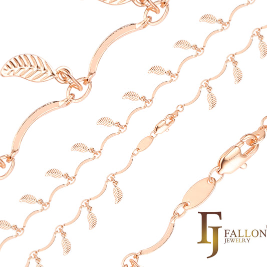 Ótimas folhas texturizadas com elos de barra extravagantes Correntes de ouro rosa