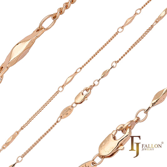 Correntes finas de elos de barra banhadas a ouro rosa