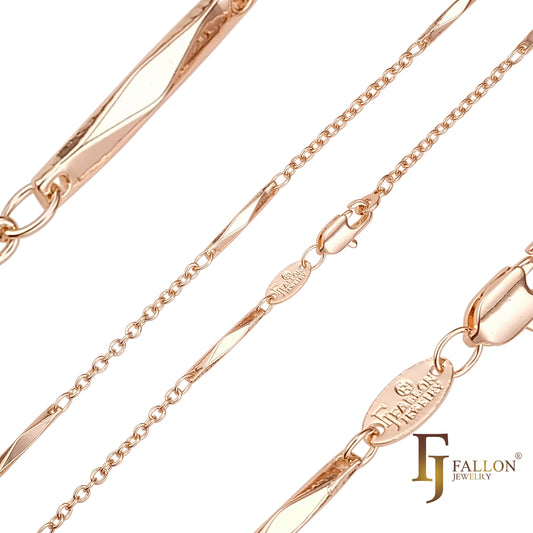 花式条形链条,镀 14K 金、玫瑰金