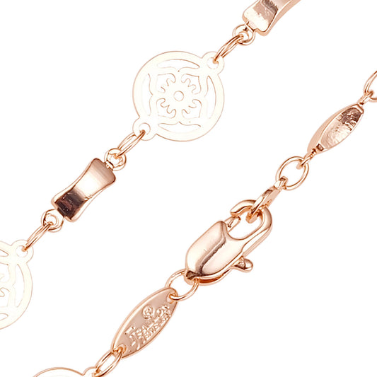 Corrente de elo de flor chique banhada em ouro 14K, ouro rosa