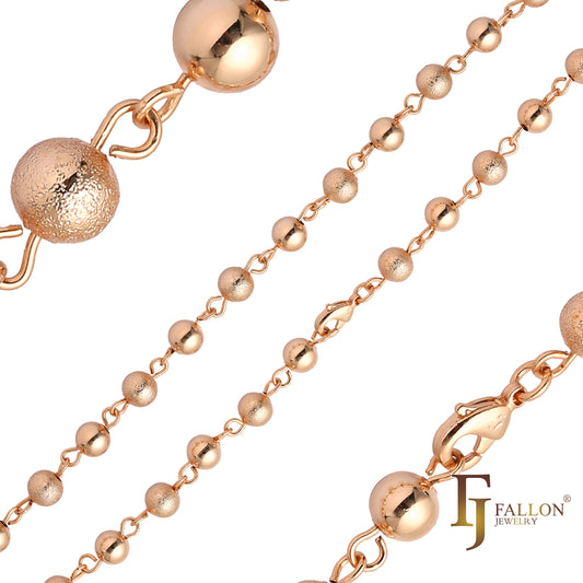 Correntes de miçangas banhadas em ouro 14K, ouro rosa