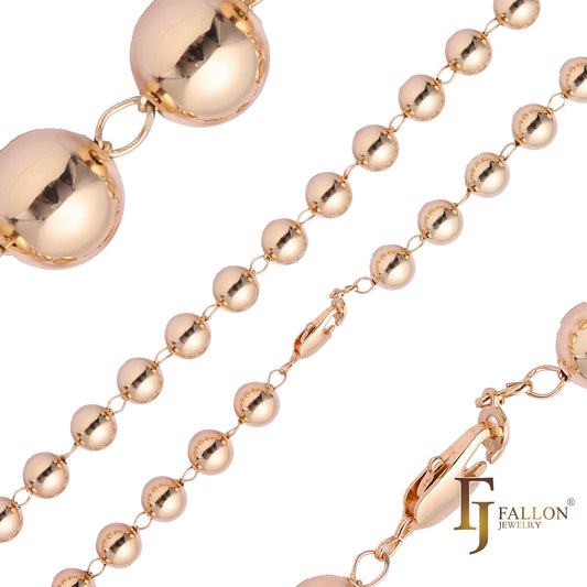 Correntes de contas clássicas banhadas em ouro branco, ouro 14K, ouro rosa, dois tons, três tons