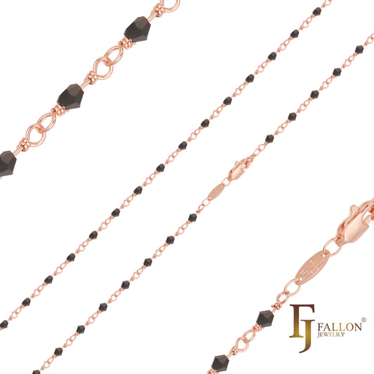 {カスタマイズ} ローズゴールドメッキのファンシーブラックストーンリンクチェーン