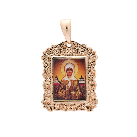 Portrait of Saint Matrona Rose Gold pendant