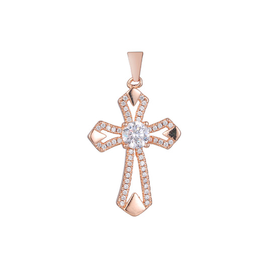 Colgante de cruz de CZ blanca pavimentada latina