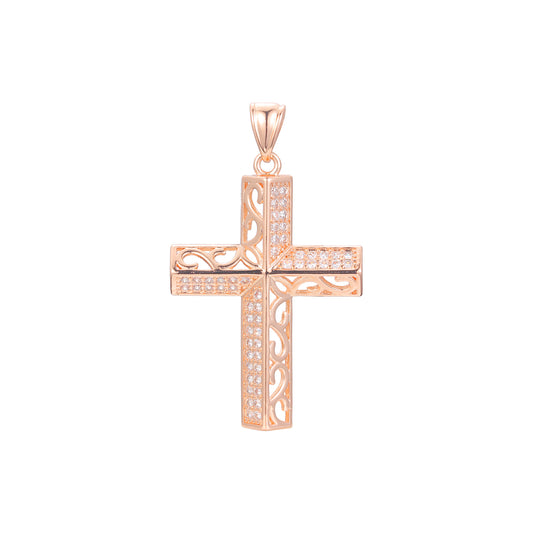 Filigrana pavimentada White CZ Rose Gold cruz colgante