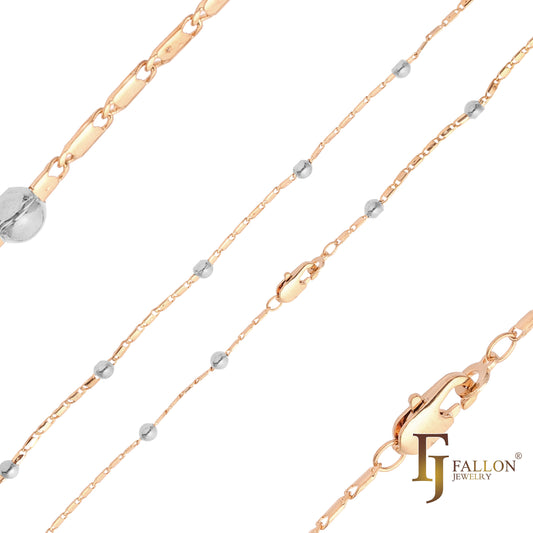 Beads Mirror link link chains plated in 14K Gold, Rose Gold, two tone